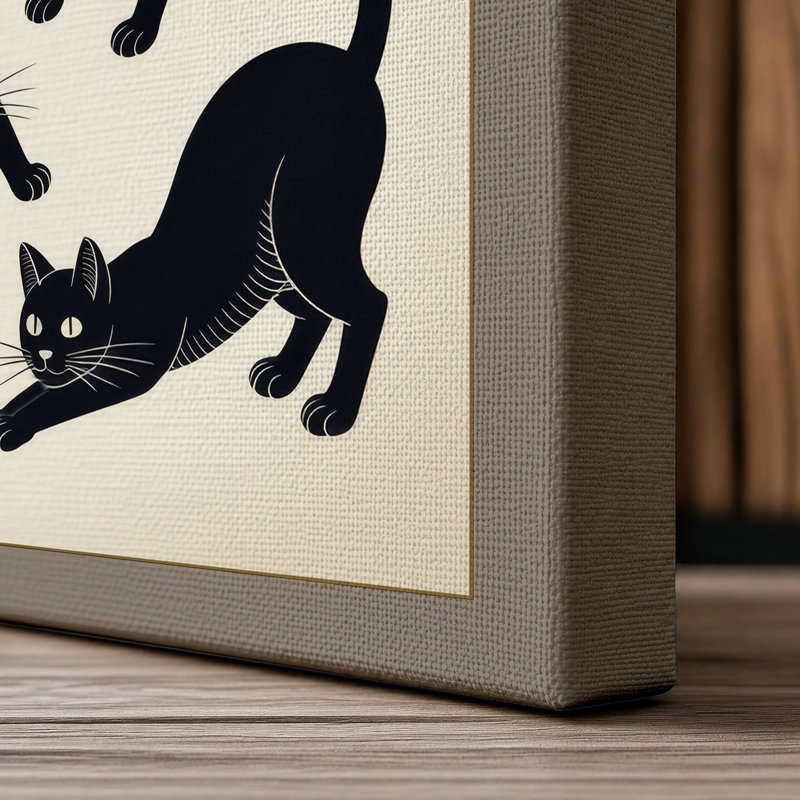 Six Cats Dancing Japandi 1 Piece Wrapped Canvas Wall Art, 30x20 - 76.2 x 50.8 cm, Taupe Border