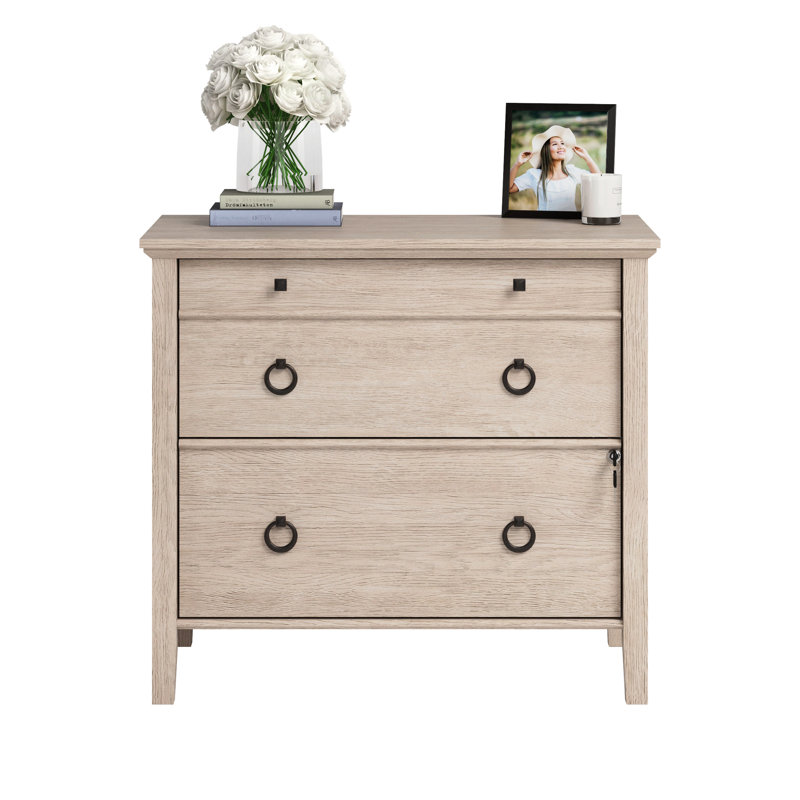 Classeur latéral au fini brun pour un design intérieur sophistiqué pour la maison ou le bureau, glissières de tiroir à extension complète, accès simple et rapide, verrouillage pour une fonctionnalité unique, verrouillage par le bas verrouillé par clé