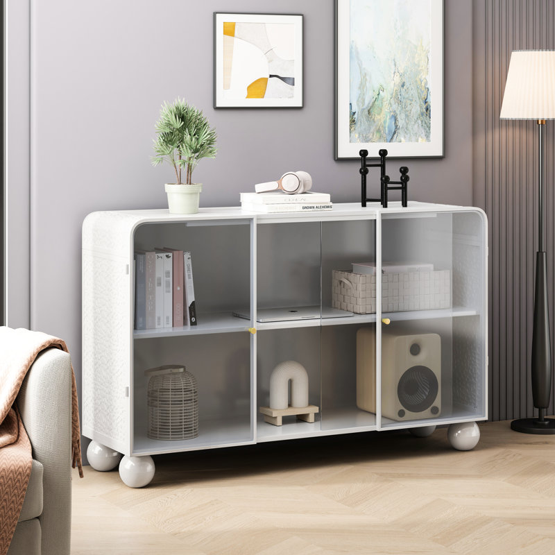 Armoire de rangement blanche de 47,1 po. Conception moderne. Convient à différentes pièces. Intérieur spacieux. Porte en verre coulissante. Et. Rangement facile d'entretien.