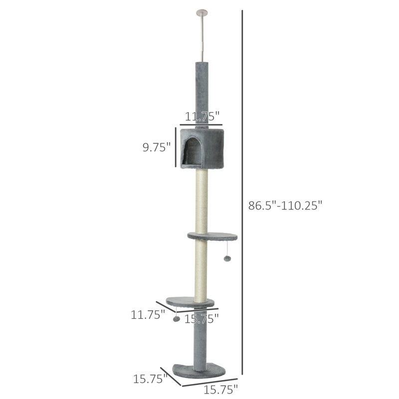 Gray Sisal 4-Tier Adjustable Cat Climbing Tree