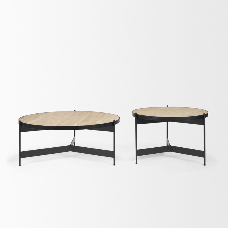 Tables basses Diana en marbre travertin avec métal noir mat