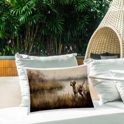 Hunting Dog in Nature Printed Outdoor Throw Pillow Design by Petal Prints Design