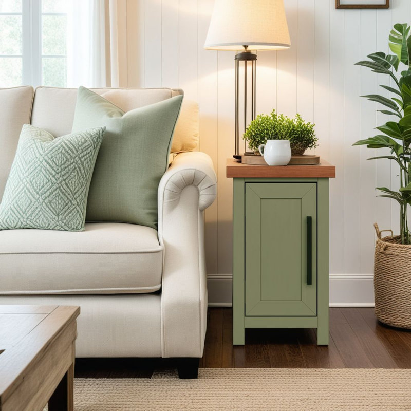 Brixham 14 inch Chairside Table, No Assembly Required, Two-Tone Finish, Fruitwood/Sage Green