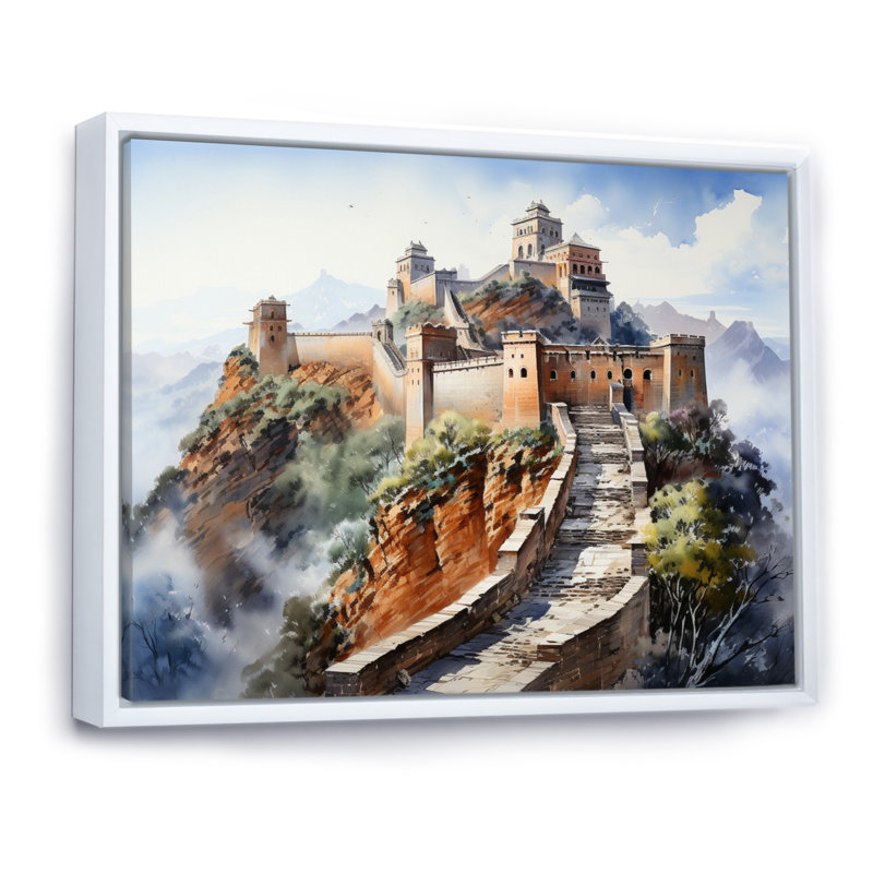 Paysage asiatique III sur toile, Cadre flottant blanc, H 12 po x l 20 po x P 1 po
