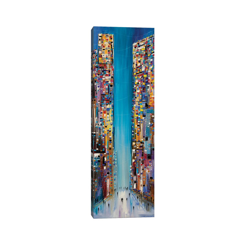 City Expression by Ekaterina Ermilkina - Panoramic Painting on Canvas, 30.48 cm H x 91.44 cm W x 1.91 cm D, Wrapped Canvas