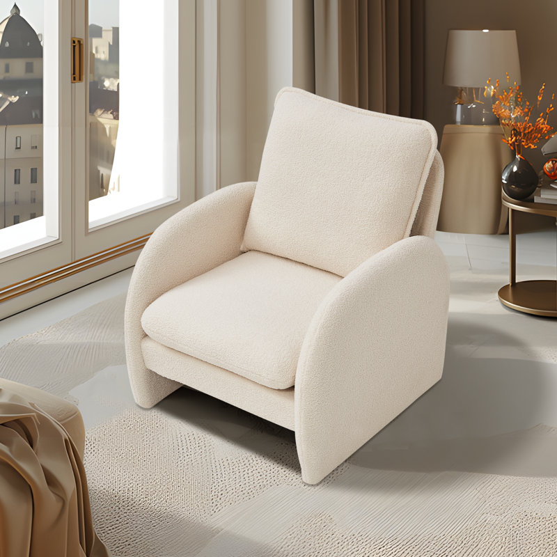 28.35'' 1-seater Lamb Fabric Sofa – Solid Wood Frame, Curved Armrests & Rubber Feet With Included Pillow For Small Spaces