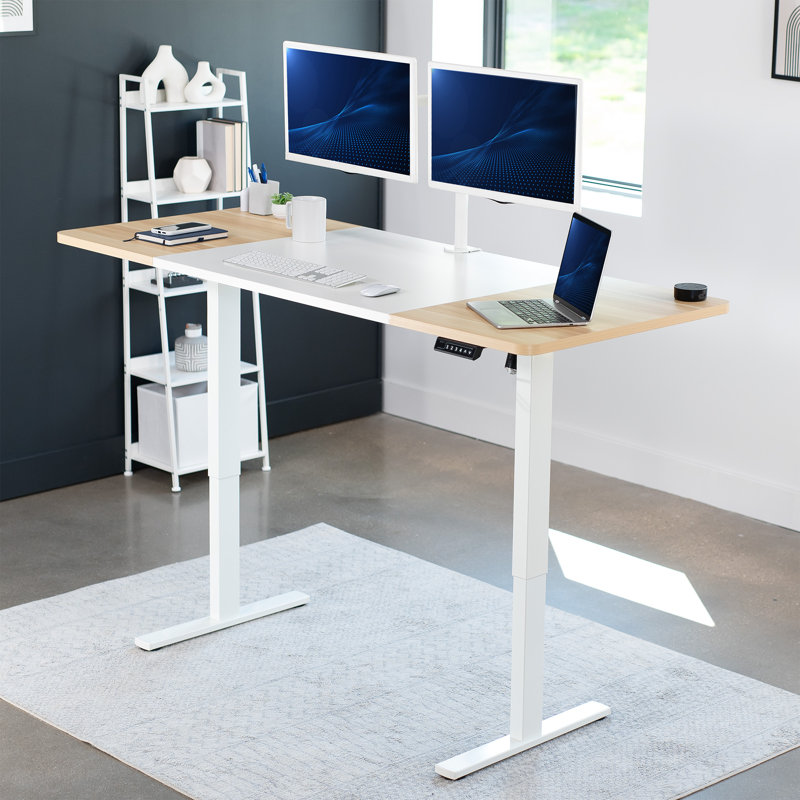Bureau debout électrique Vivo, L 70,9 po, Blanc / bois clair, Blanc