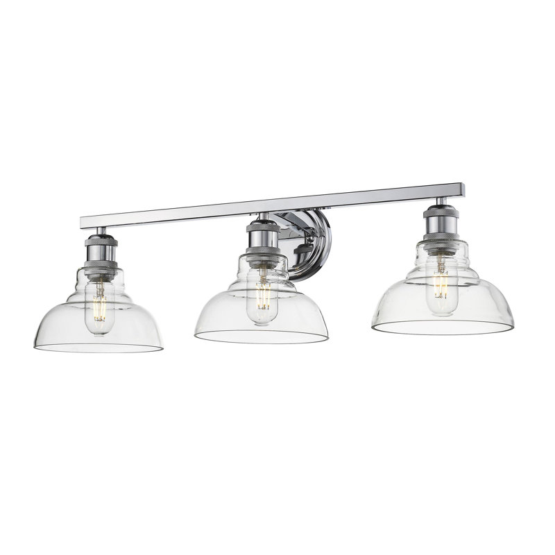 Éclairage de salle de bain à intensité variable à 3 lumières avec abat-jour en verre l 27,5 po Searcy, Chrome