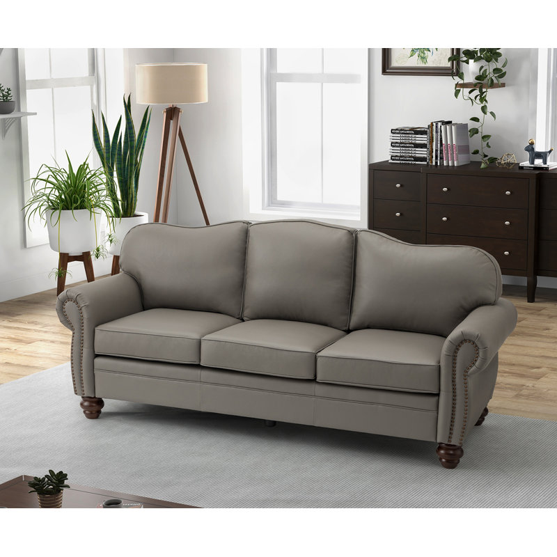 Damore 81'' Wide Genuine Leather Sofa, Gray