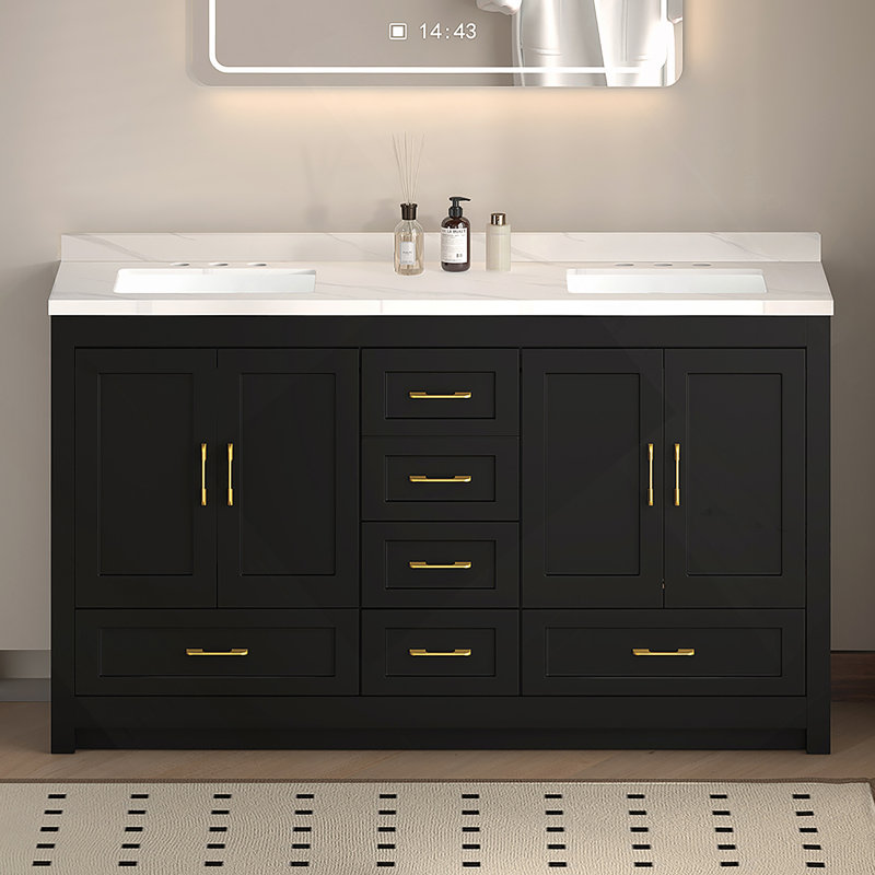 Armoire de rangement pour salle de bain avec 4 portes à fermeture douce et 5 tiroirs