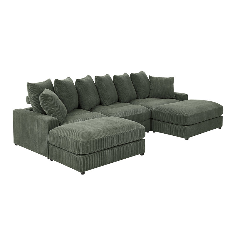 Reversible Modular Corner Sectional With Ottoman, Antique Green