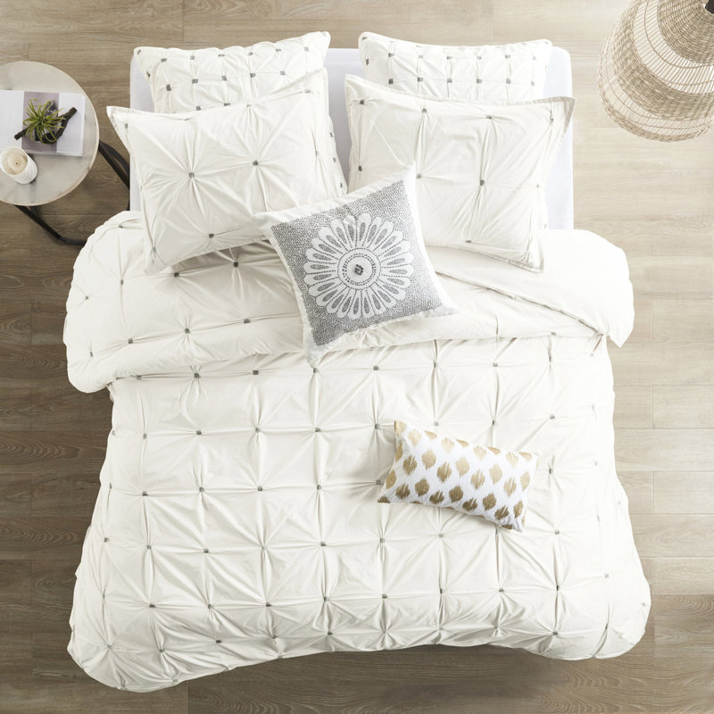 Édredon 3 pièces blanc - broderie élastique très grand / très grand, Édredon très grand + 2 taies décoratives