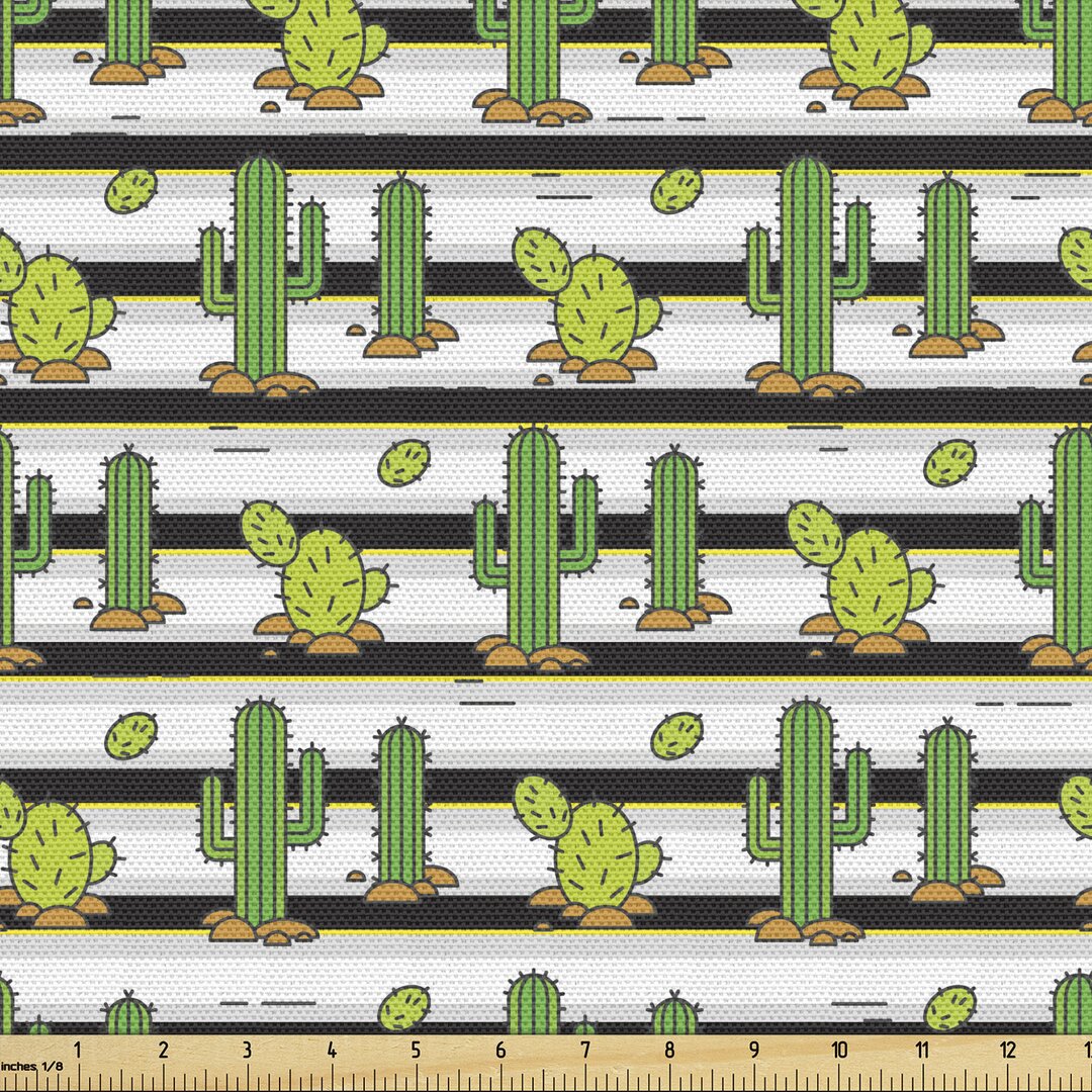 Gewebe als Meterware, Cartoon Saguaro gestreifte Kunst, Kaktus, Olivgrün Aprikose