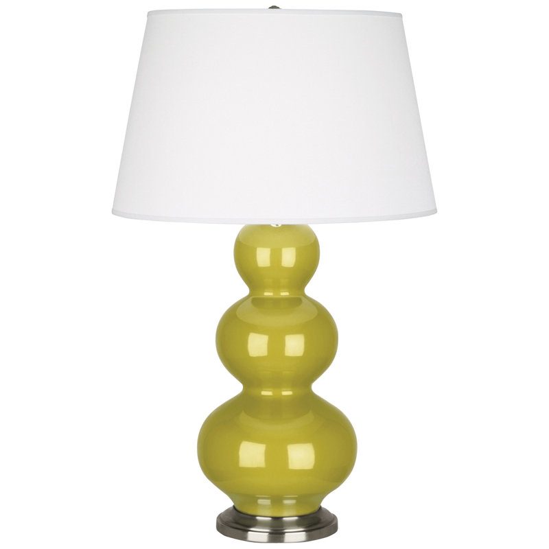 Triple Gourd Ceramic Table Lamp, Citron/Antique Silver, Antique Silver