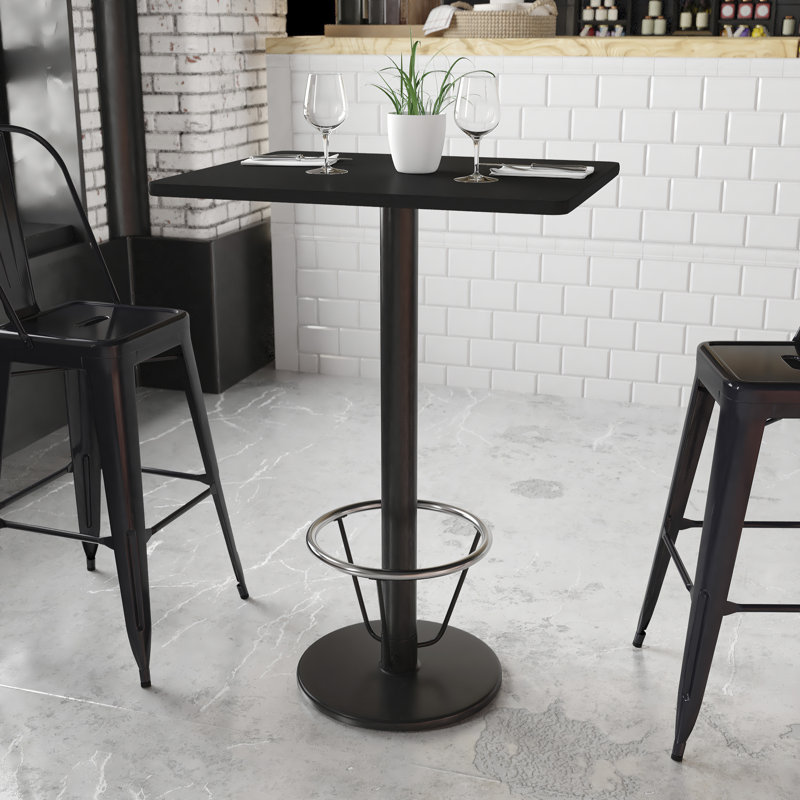 Plateau de table rectangulaire en stratifié avec base ronde et anneau de pied Basnight, H 43,125 po x l 24 po x P 30 po
