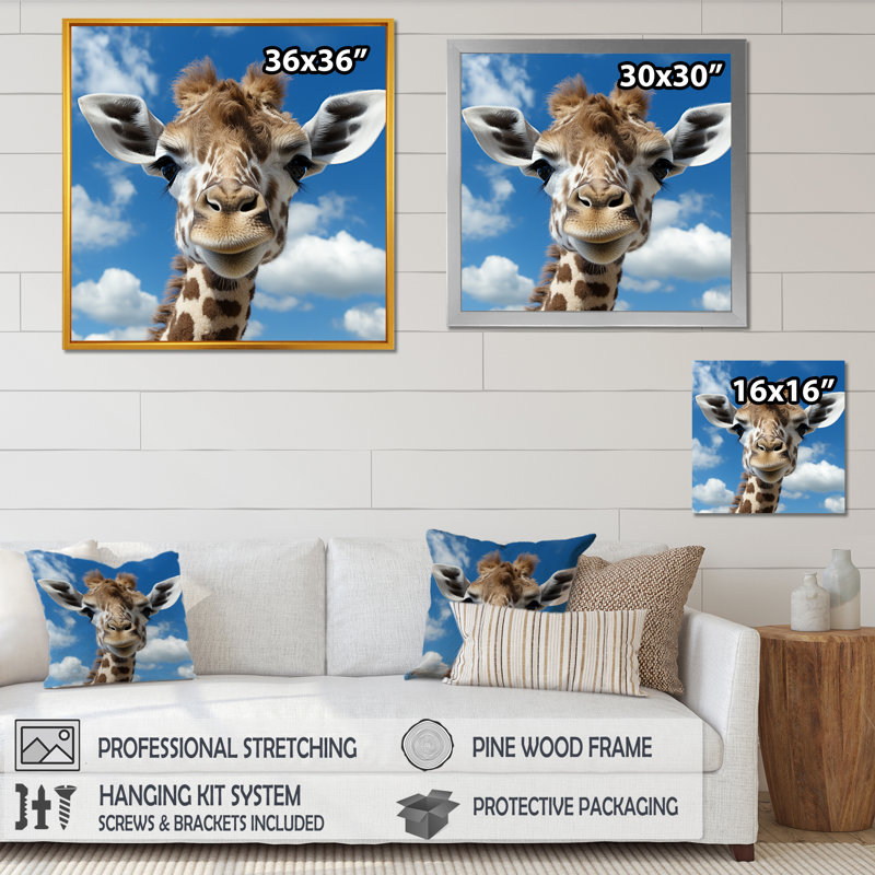 Majestic Giraffe Photo Portrait - Art mural girafe, Cadre simple noir, H 36 po x l 36 po x P 1,5 po