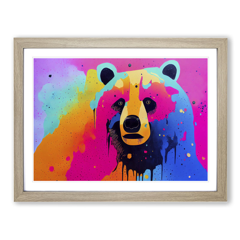 Bear Paint Splash - Framed Print, Oak, 34cm H x 46cm W x 2cm D