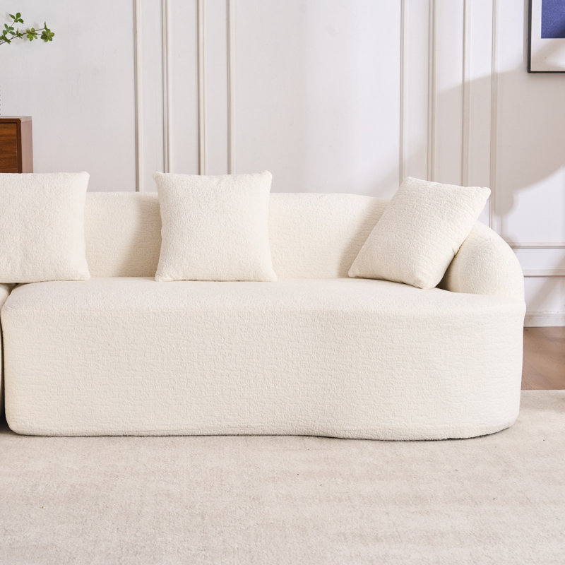 Boneless L-Shape Sectional Sofa With Curved Chaise,White Modular Chenille Compression Couch,30D High-Density Foam,Minimalist Modular Couches Sleeper For Living Room Bedroom Apartment Lounge.