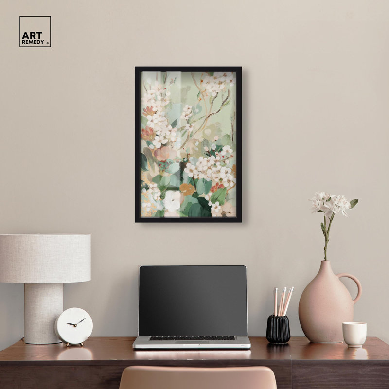 «Jade Blossom I Shadowbox Print» par Art Remedy, H 25 po x l 17 po, Noir