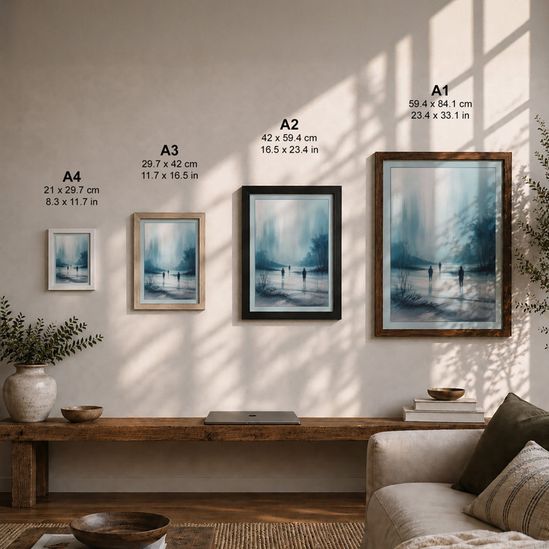 Figures in Mist Scandinavian - Framed Print, Walnut, A1 - 84.1 x 59.4 cm