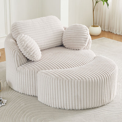 52.4" W Oversized Modern Swivel Accent Chair With Pillows And Ottoman