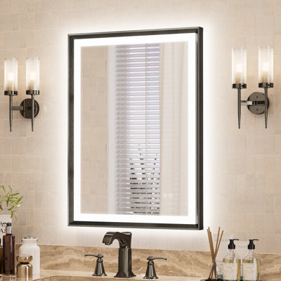 Front and Backlit LED Bathroom Vanity Mirror, Anti-Fog Aluminum Frame Beveled Bathroom Tempered Glass Wall Mirror