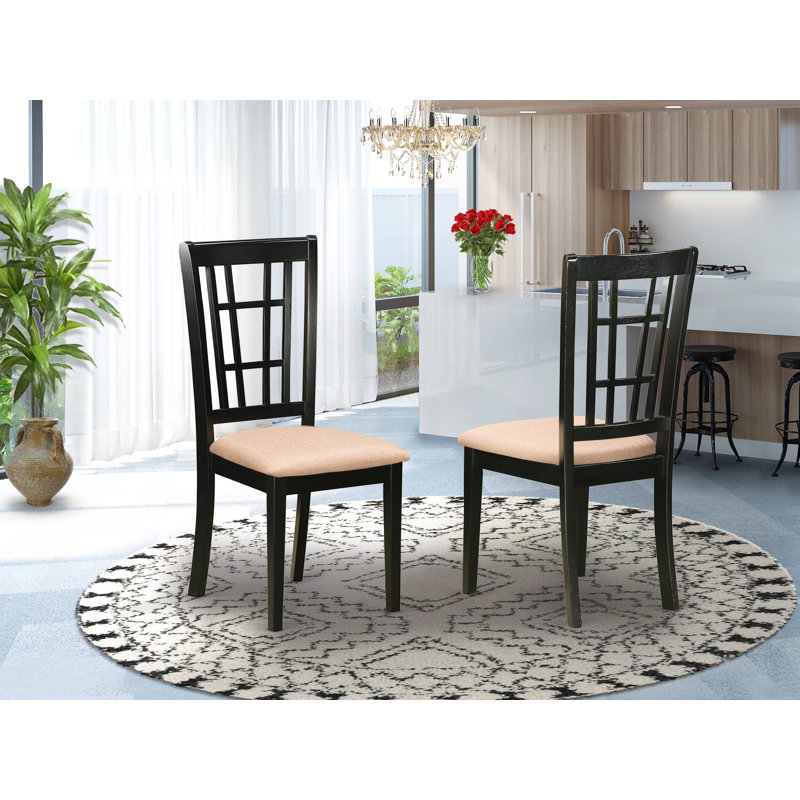 Stefanski Kitchen Dining Chairs - Linen Fabric Upholstered Wood Chairs, Set of 2, Black, Linen Fabric, Black & Cherry