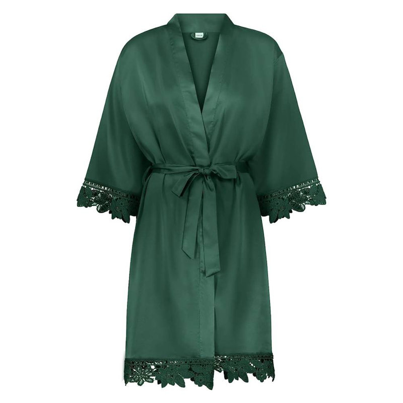 Satin Sateen Women Above Knee Bathrobe, SL, Evergreen, Yes