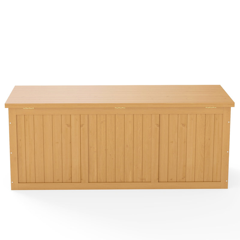 112 Gallon Solid Wood Deck Box For Pool , Outdoor Equipment, And Patio Furniture - Secure Configuration Cushions Structure