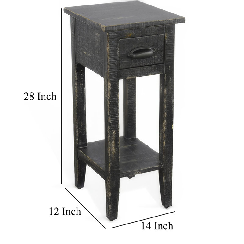 Komor Solid Wood End Table, Black Sand
