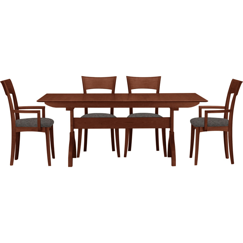 Ensemble de salle à manger 5 pièces Sarah, Cerise cognac, Tissu ardoise (M10245)