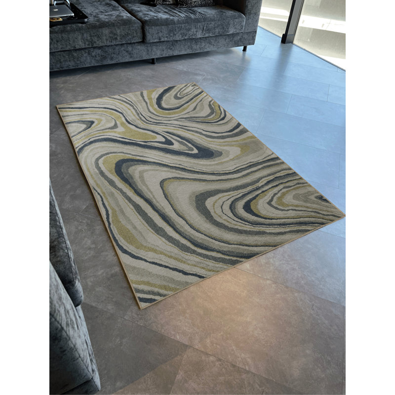 Tapis décoratif moderne à motif abstrait bleu et jaune, Tapis de couloir 2 pi 8 po x 7 pi 11 po