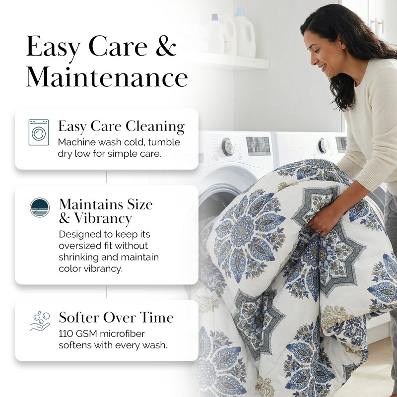 Ensemble de couette 3 pièces Southshore Fine Linens Infinity Blue King/California King, motif médaillon surdimensionné, comprenant une couette et deux taies d'oreiller King, en microfibre 110 g/m², garnissage en duvet synthétique 240 g/m².