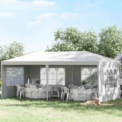 Grande tente de réception 10 pi x 20 pi, abri à abat-jour blanc avec 4 parois latérales amovibles pour les mariages et les dîners en plein air, abri de jardin à éblouissement, auvent amovible pour mariages, résistance, intérieur spacieux