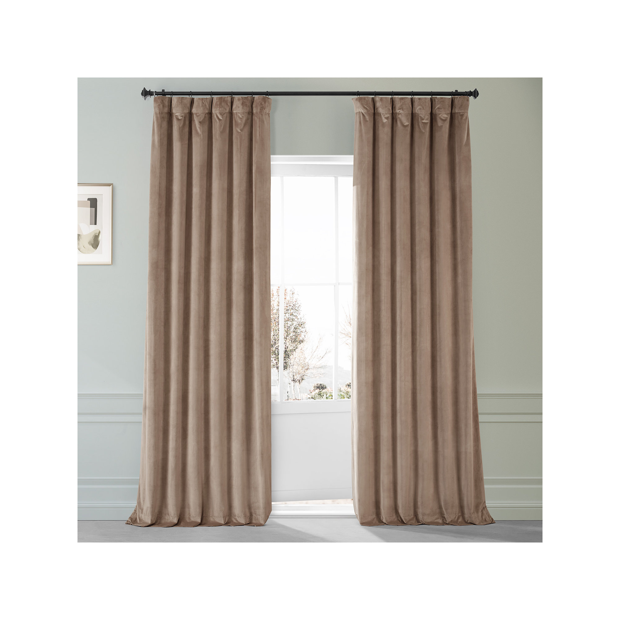 Loria Plush Velvet 100% Blackout Curtains For Bedroom, Living Room - Single Panel, 50" W x 84" L, Pashmina Taupe