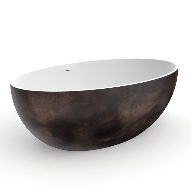 Freestanding Bathtub With Solid Surface, 67 Inches, Matte White And Walnut, Comfortable Bathing, Good For Space Utilization In Large Bathrooms Inch Surface Bathtub, Comfortable, Hotel