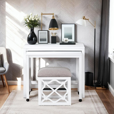 3-Pcs Office Desk Set with Upholstered Stool,USB Ports & Rolling Desk