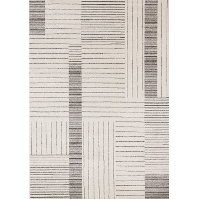 Dharamvir Modern Cream Grey Lines Area Rug