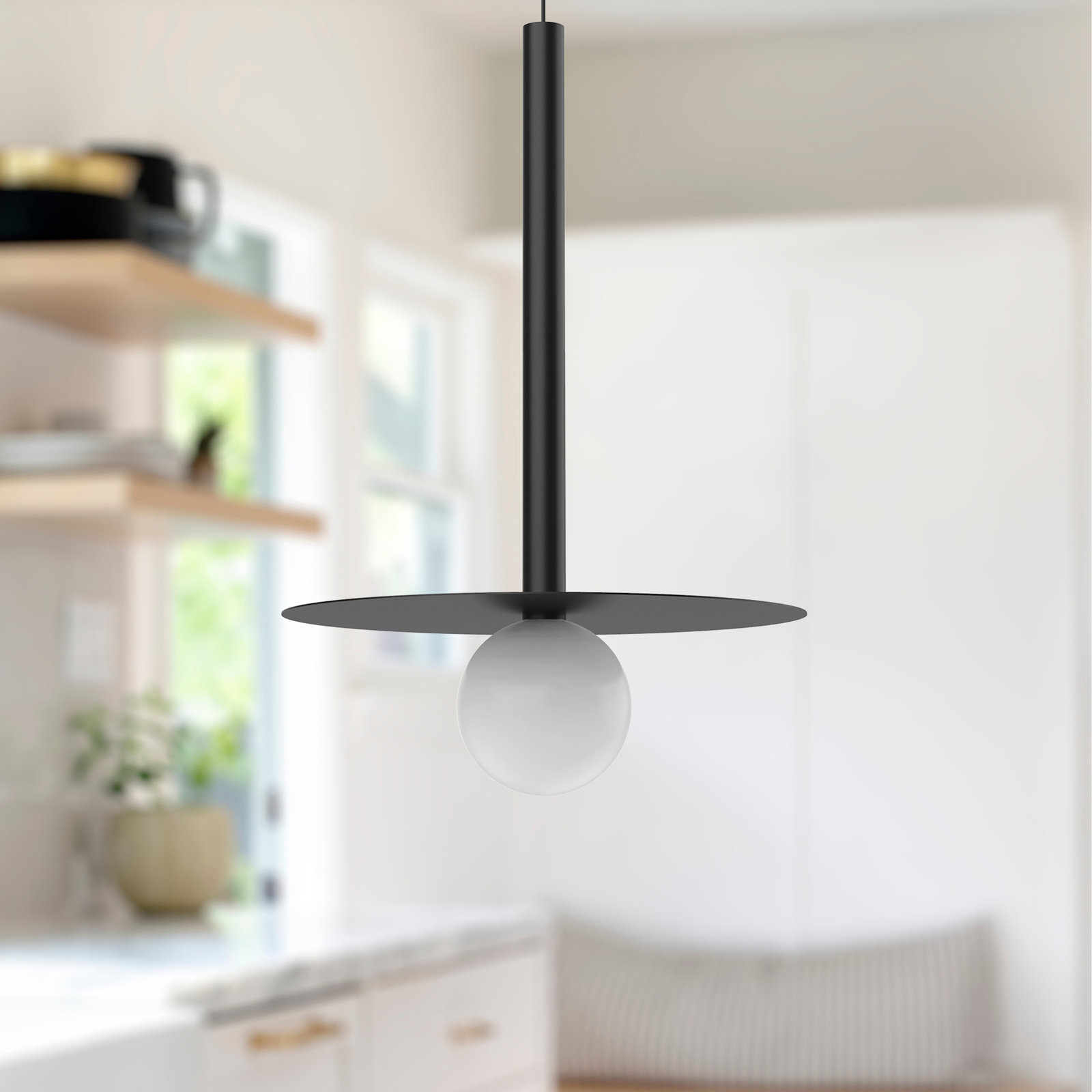 Single Light Metal Dimmable LED Pendant, Black, Black