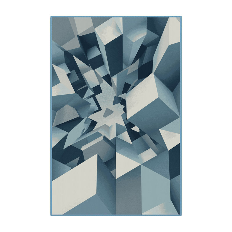 Tapis bleu moelleux moelleux à motif géométrique moderne - Reliure bleu bébé, 3 x 5
