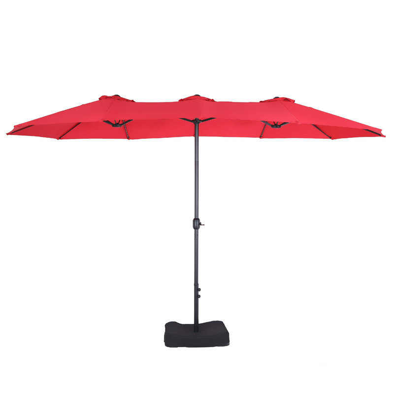 Nyasia 15 ft. x 9 ft. Rectangular Market Umbrella with Base, Red, Red