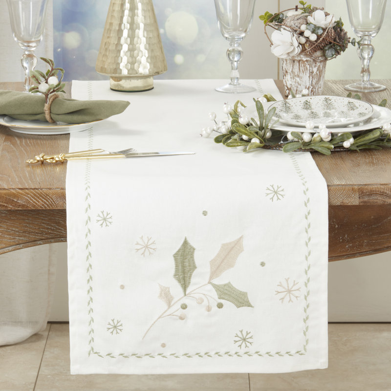 Joyful Holly Leaves Table Runner