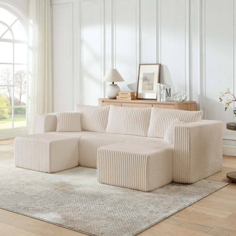 Canapé modulaire compact compact avec un design peu encombrant et une compression ultra-confortable, Velours côtelé - beige