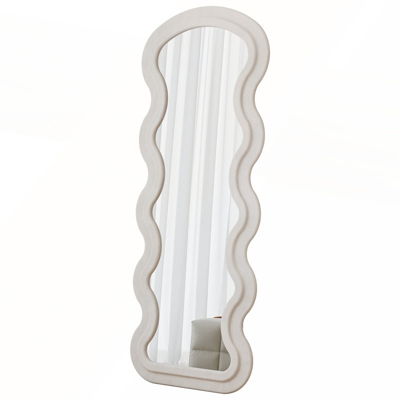 Flannel Full Length Wavy Floor Mirror for Bedroom and Living Room, Hanging or Freestanding with Durable Design, White