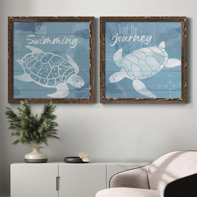 Keep Keep - Ensemble de 2 impressions sur toile encadrées, H 27,5 po x l 55 po x P 1,5 po, Cadre noyer