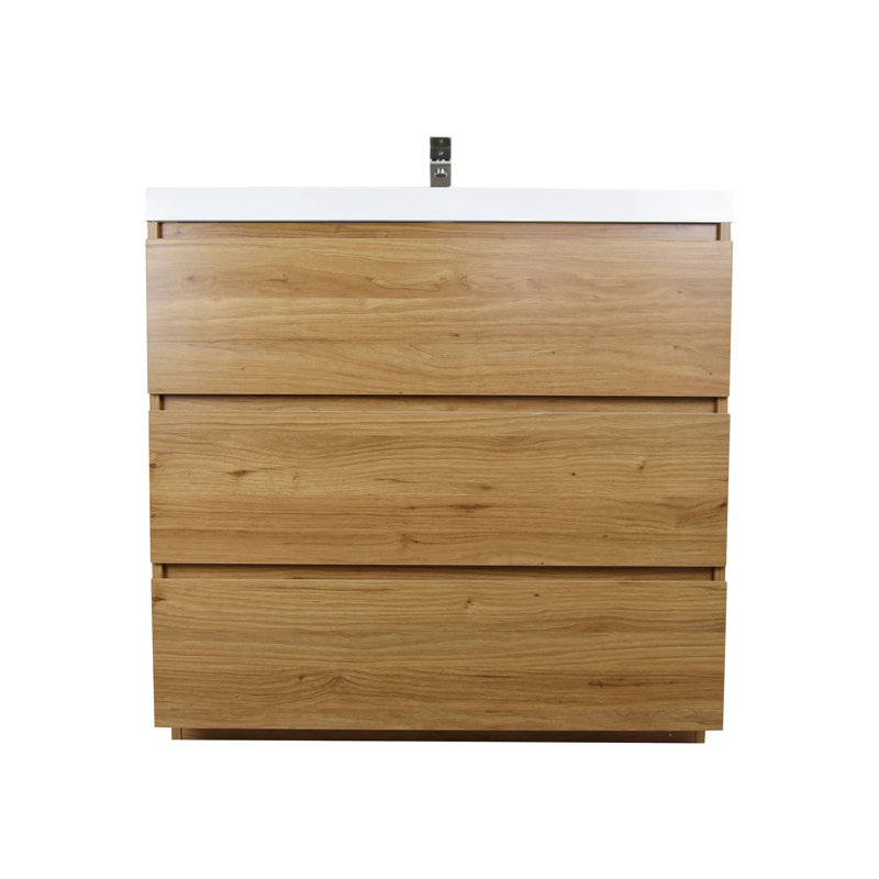 Hargrave 35.45'' Single Bathroom Vanity with Plastic Top, Natural Oak