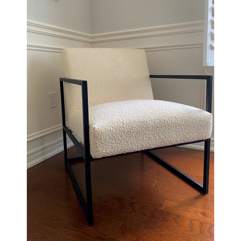 Fauteuil rembourré en métal de 25,75 po de large Seat4U, Polyester blanc crème