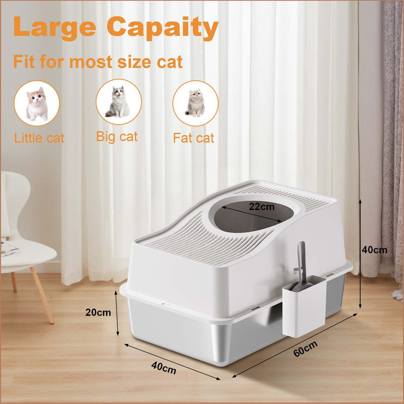 Stainless Steel Fully Enclosed Cat Litter Box With Hollow Lid And Heightened Lid To Prevent Splashing And Carry-Out, Top-Entry Deodorizing Cat Toilet