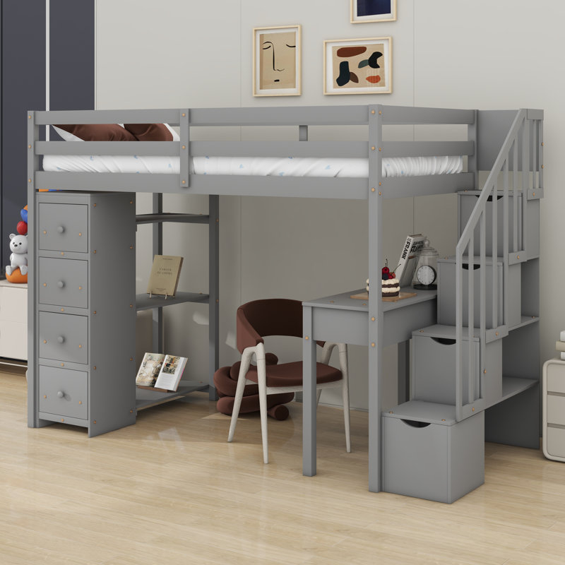 Lit mezzanine avec tiroirs de rangement, Gris