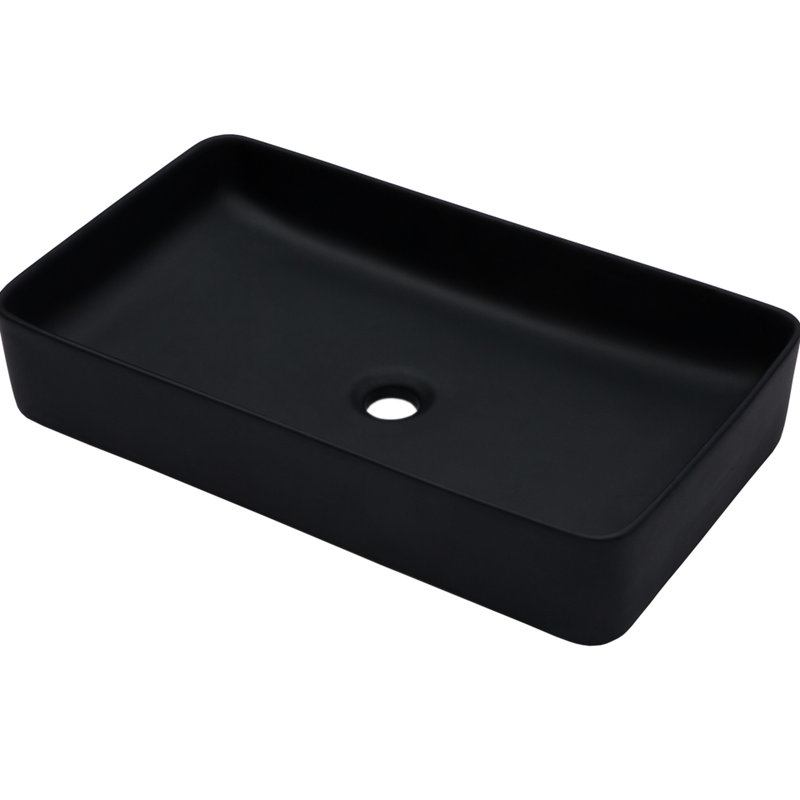 Rectangular Black Vessel Ceramic Bathroom Sink 24"x13.5", Contemporary European Inspired Design, Low Water Absorption, Smooth Surface, Above Counter Installation Simple